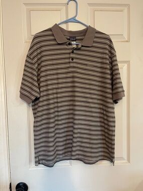 Patagonia Organic Cotton Men's Brown and Gray Striped Polo
